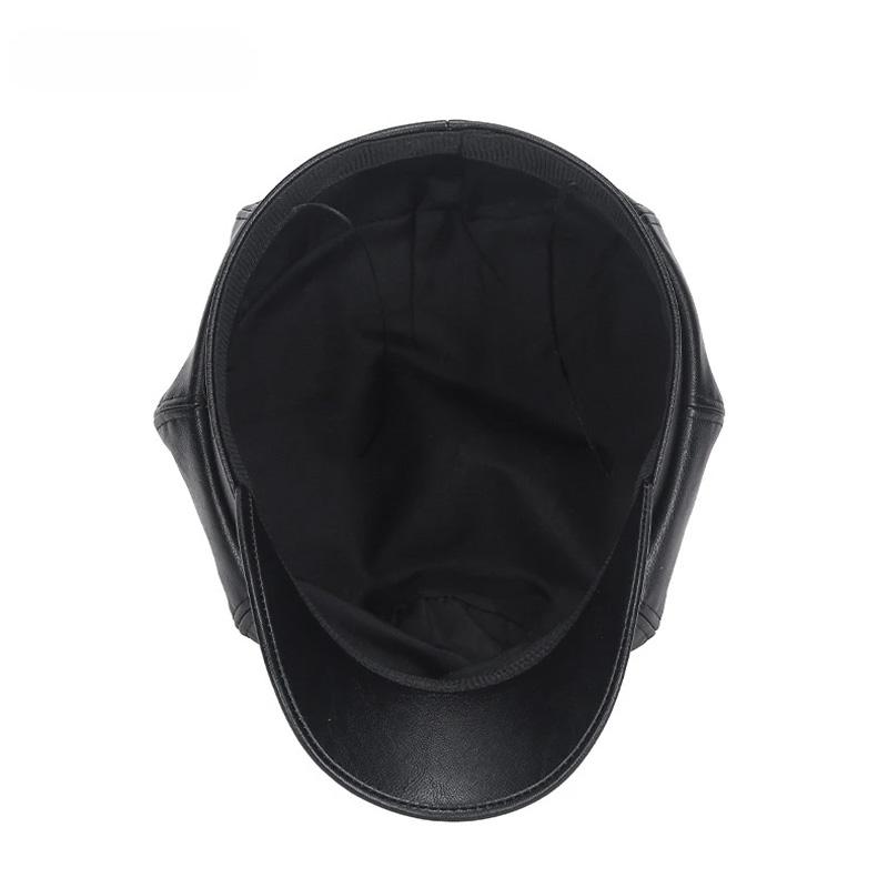 1PC PU Leather Winter Fall Peaked Caps Adjustable Painter Hat New Berets Women Hat Solid Color Beret Octagon Slimming Face