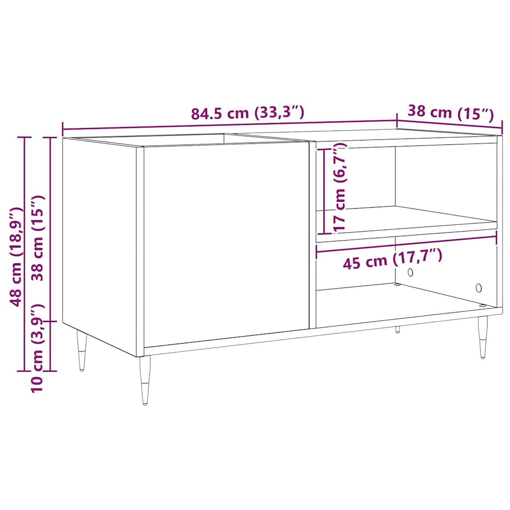 Record Cabinet Black Oak Effect 85 x 38 x 48 cm