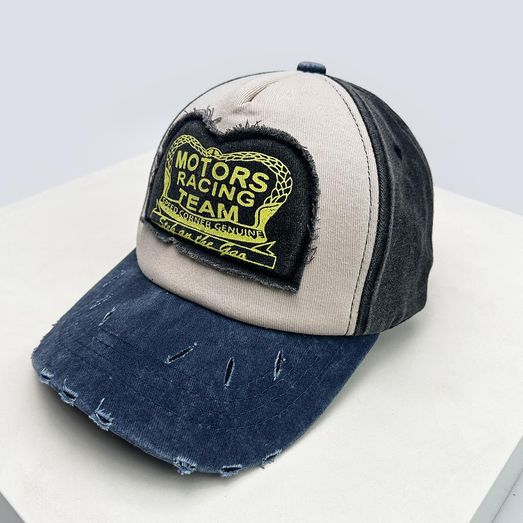 PATCH Letter Color Block Baseball Hats Breathable New UnisexBroken Style Sunshade Street Versatile Retro Peaked Caps Hip Hop