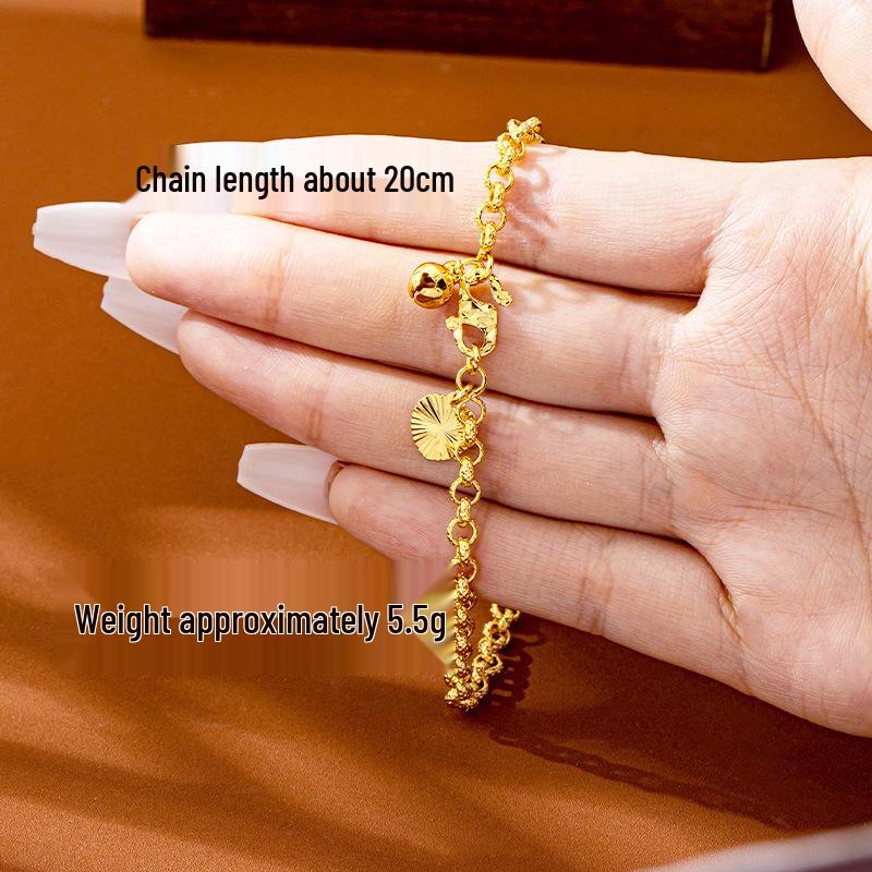 

Трендовое ожерелье с переплетающимися кольцами и набор браслетов на руку и ногу из вьетнамского золота для женщин - Ювелирные изделия с прочной цветостойкостью.