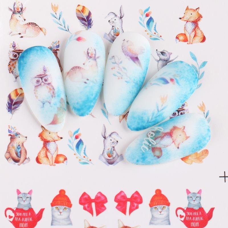 2 SheetS Winter Nail Art Designs 3D Cute Sticker Cartoon Christmas Slider New Year Holiday Decal Manicure Decorations