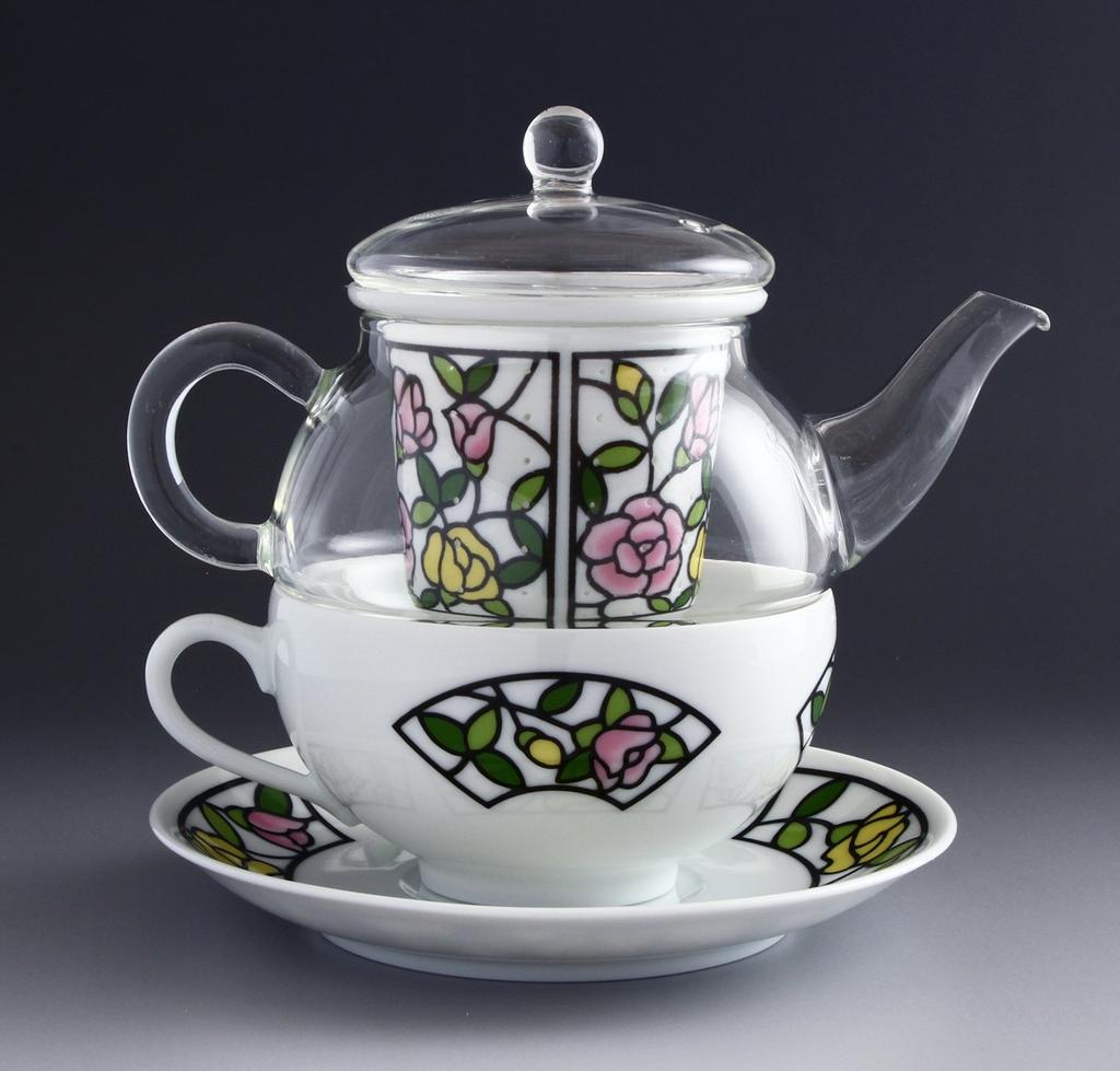Toyo Ceramics Arita Ware Celand Glass Tea for One Beetro Rose TFO-003