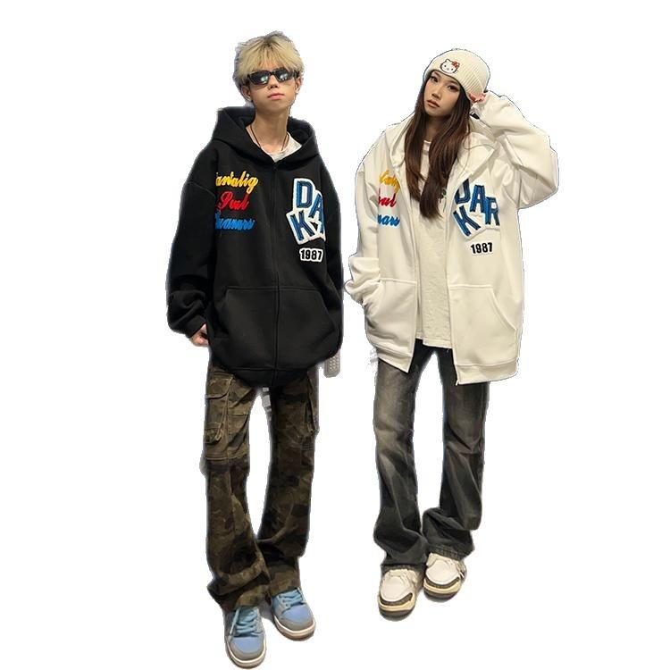 Cardigan Moletom Unissex de Chenille Bordado com Letras - Estilo Tendência de Rua