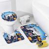 Funny City Superhero Theme 4 Pcs Waterproof Shower Curtain Set,Cartoon Boys Room Decor City Nights Comic Style with Waterproof Toilet Cover Shower