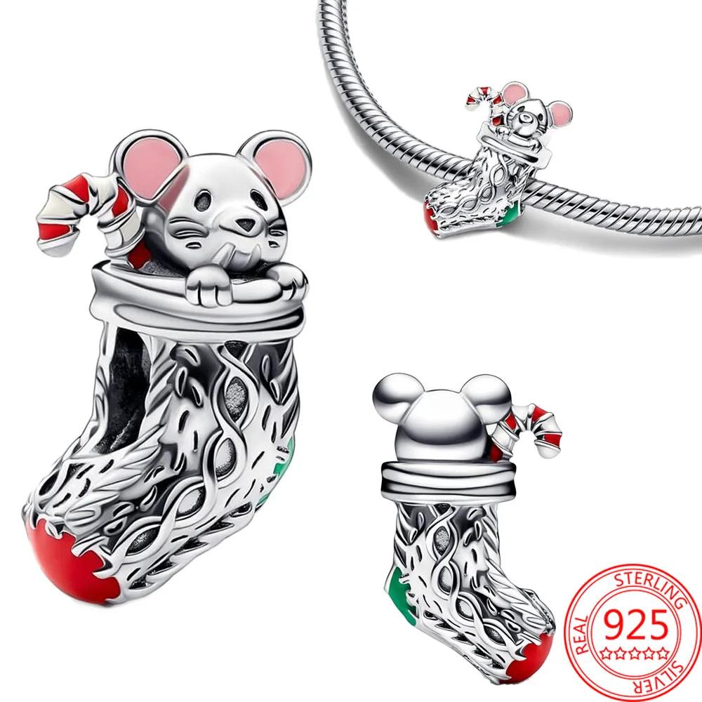 Original Christmas Car & Tree Reindeer Mouse Charm Red Love Beads Fit Bangle Make Your Own Metal Accessory Gift Elegant Fashion Beautiful Lovely