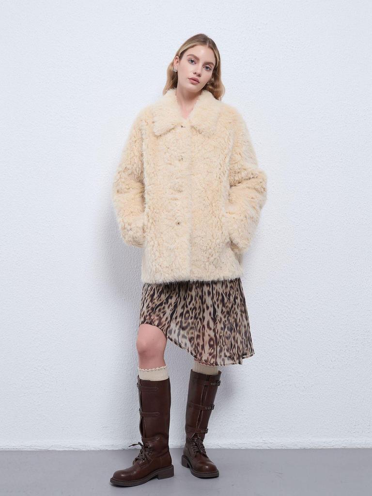 Women's 2025 Faux Fur Lamb Wool Coat - Fluffy, Loose Fit for Autumn & Winter
