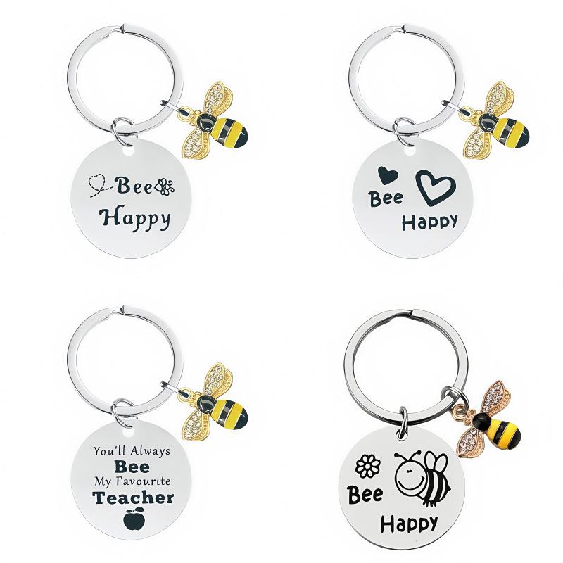 Stainless Steel Keychain with Engraved Bee Pendant - Perfect Teacher's Day or Graduation Thank You Gift