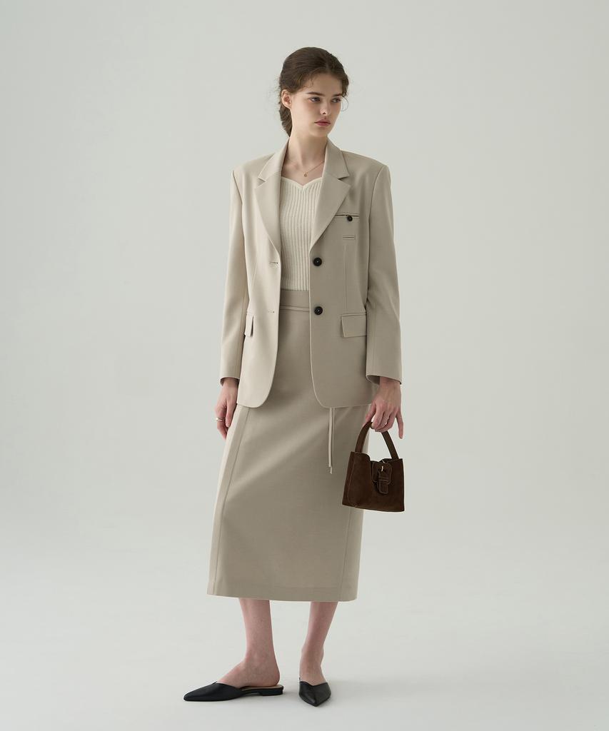 Drawfit Women Wool Cotton Double Welt Single Blazer [Ash Cream]