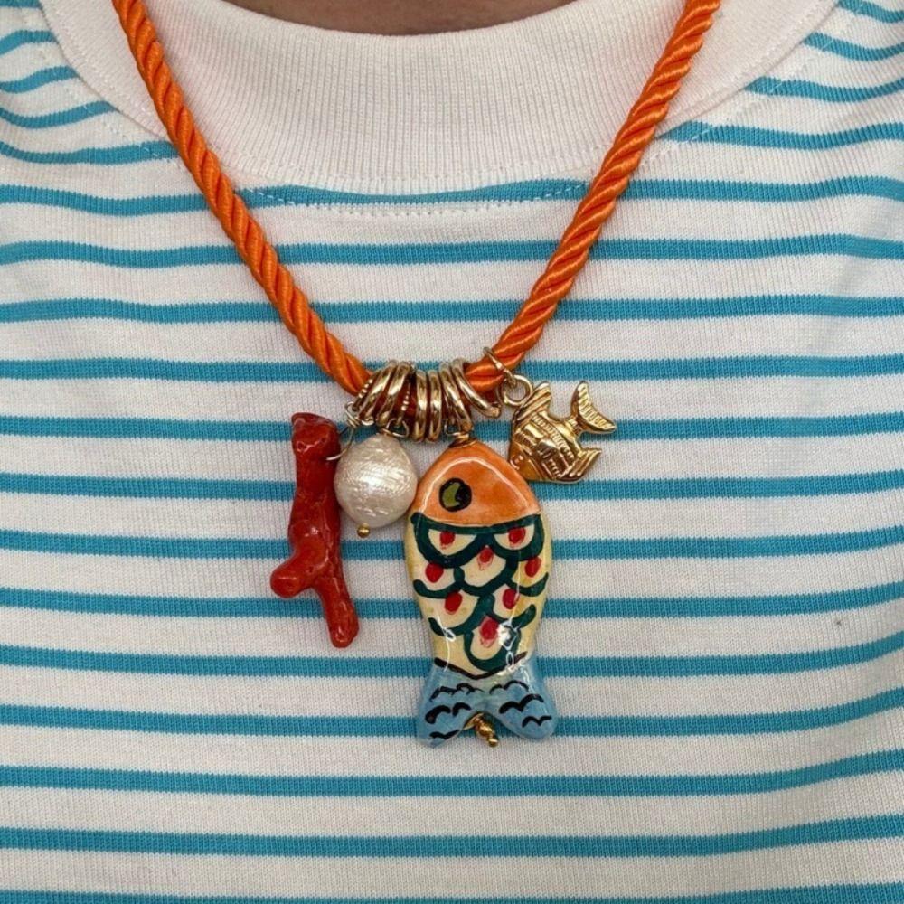 Ethnic Style Nylon Rope Necklace Marine Organism Charms Dopamine Necklace  Gift