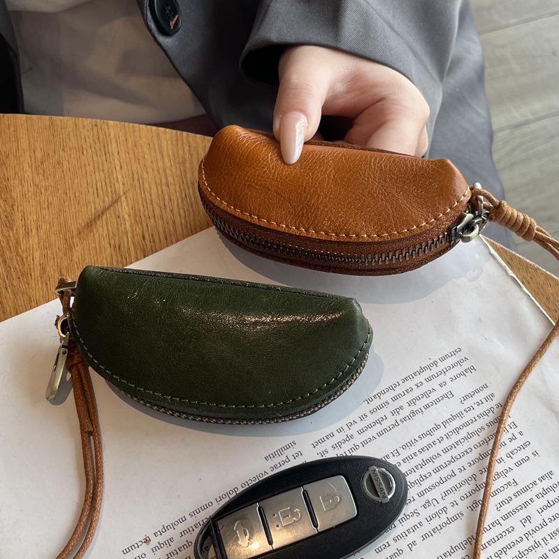 Genuine Cowhide Leather Drawstring Coin & Key Purse for Women