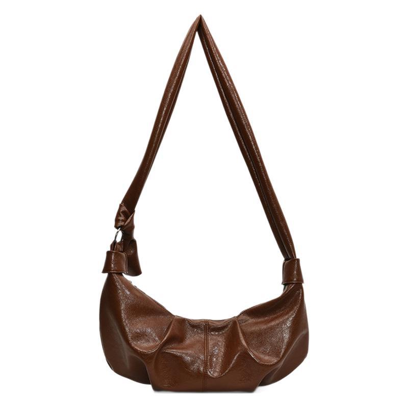 Korean Ins Large-capacity Retro Soft Leather Pleated Dumpling Bag Lazy Style Casual Versatile Horn Shoulder Messenger Bag