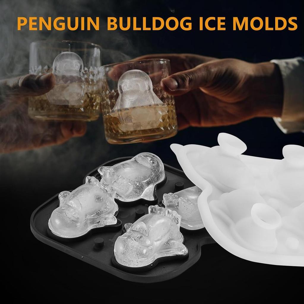 1x Penguins Ice Cube Mold Fun Shapes, Odd Novelty Penguin Gifts, 2.2inch Large Silicone Whiskey Ice Mold for Cocktails, Bourbon, Brandy