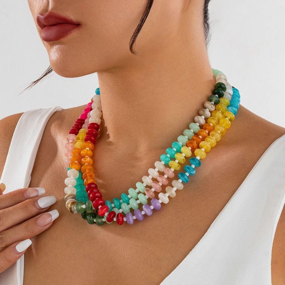 Acrylic Beads Choker Necklace Bohemian Neck Jewelry Fashion Bead Collarbone Chain  Gift