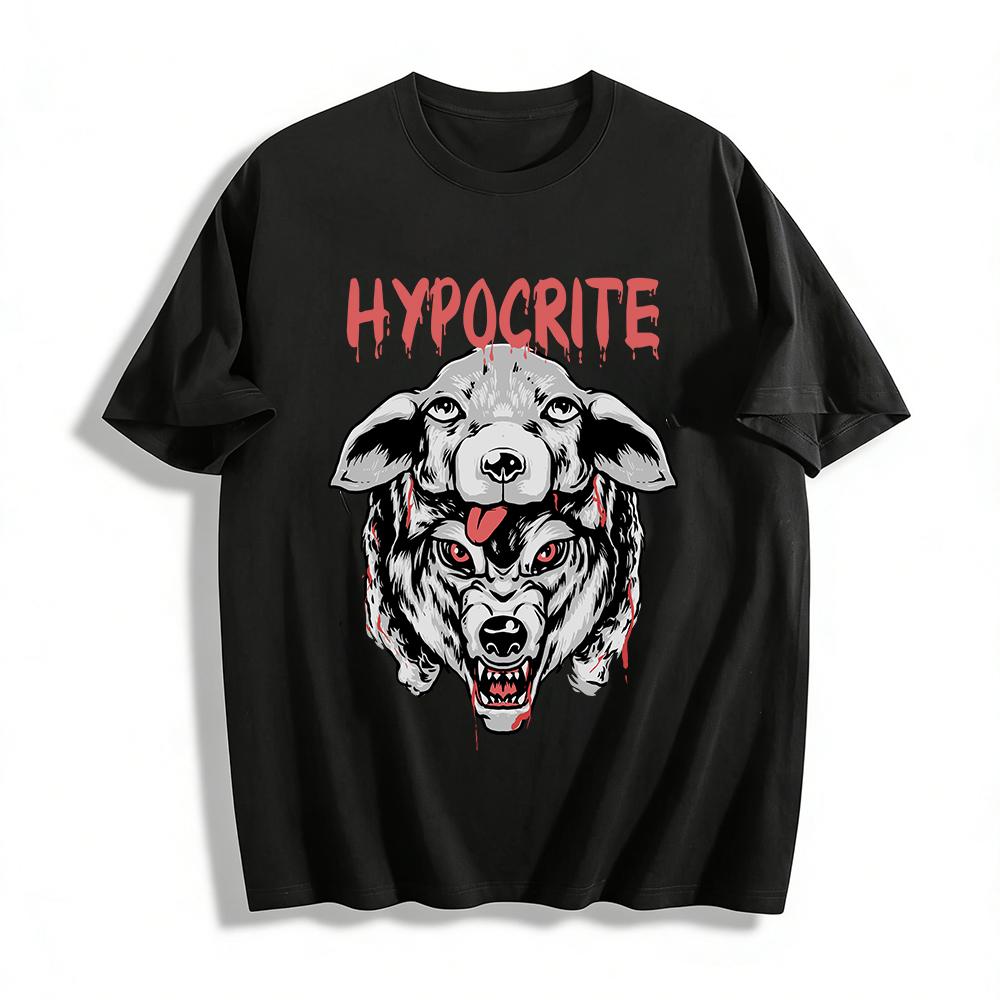 Hypocrite Wolf In Sheep s Clothing Print Trendy Casual Tee Pure cotton T-shirt XXS