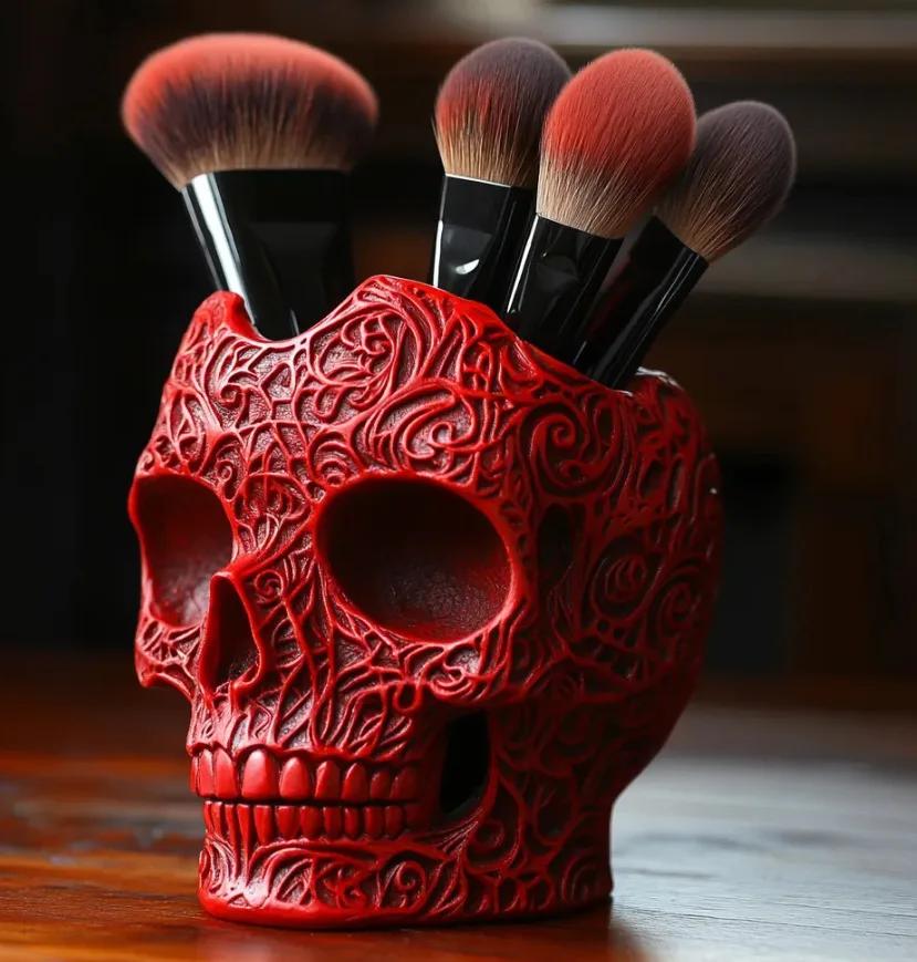 Halloween Personalized Colorful Skull Makeup Brush Holder Pen Holder Decoration Flower Pot Home Decor Desk Accessories