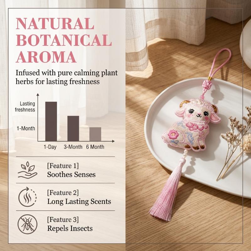 Embroidered Sheep Sachet Pendant Delicate Floral Design Gradient Tassel For Car Bag Decoration Spring Festival Gifts