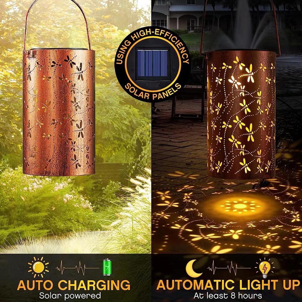 Solar Hanging Light Dragonfly Hollow Light IP65 Waterproof Solar Lantern Auto On/Off Decorative Solar Lights for Backyard Porch