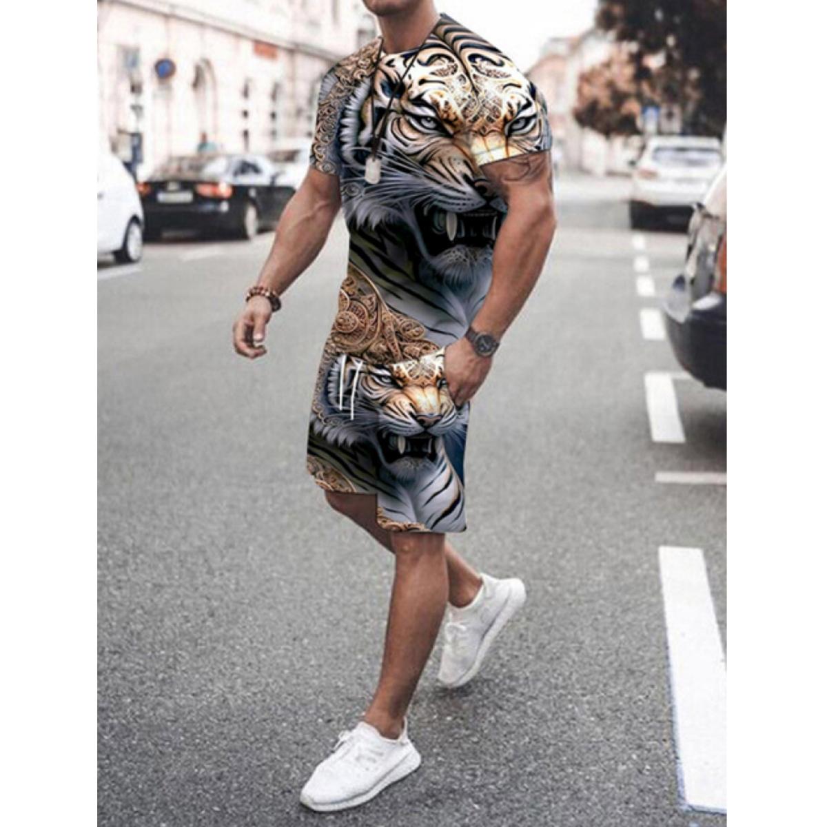 

Новинка 2024 года, летний мужской костюм, повседневная уличная повседневная футболка с короткими рукавами, спортивные на открытом воздухе, стильные и удобные шорты с 3D принтом 4XL