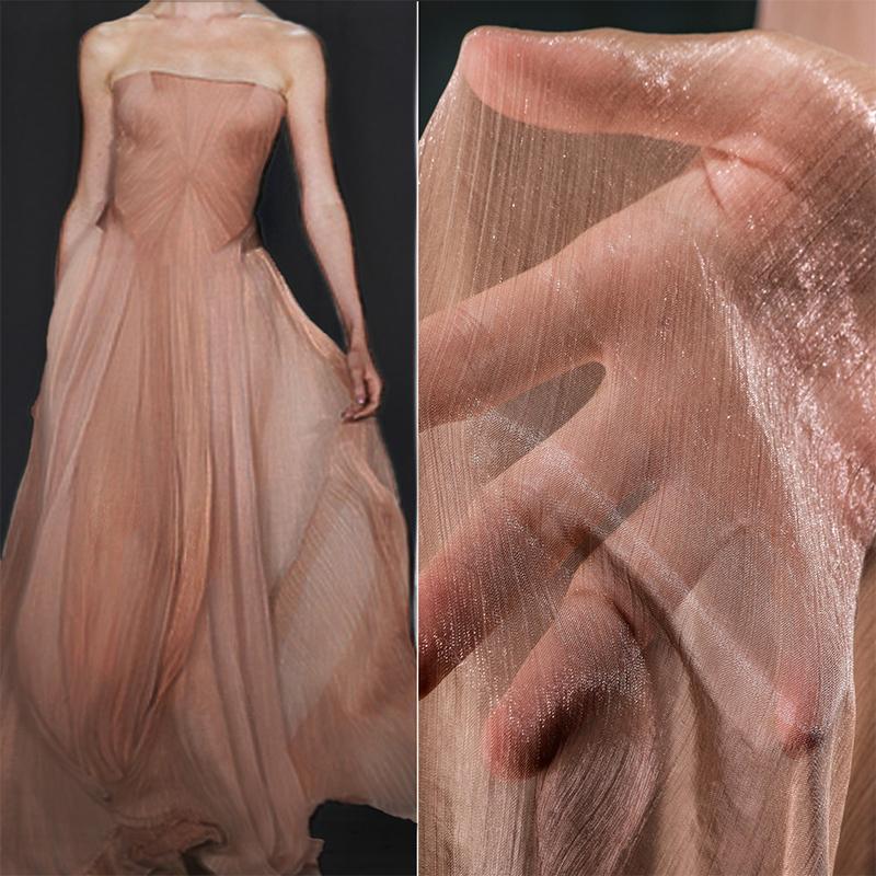 100*145cm Sheer Sparkling Chiffon Fabric Semi-transparent Soft Mesh Tulle Wedding Dress Background Diy Decor Designer Fabric