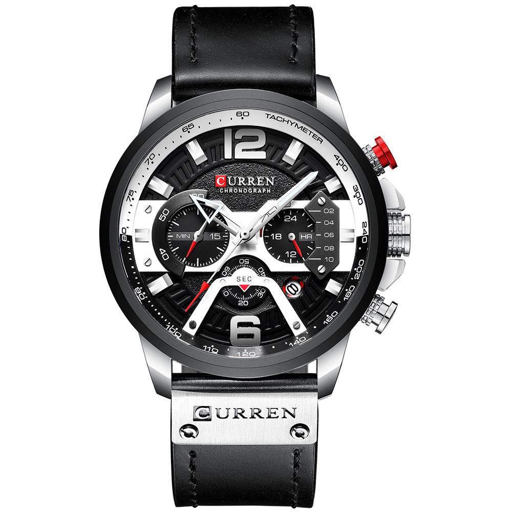 CURREN Modische Herrenuhr Luxusmarke Herren Multifunktions-Sportuhr Lederarmband Wasserdichte Quarz-Uhr Geschenk für Männer