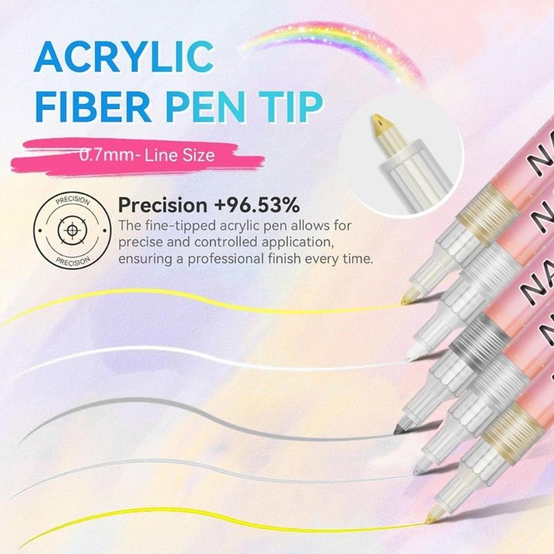 Fingernail Art Pens 12 Colors Quick-Dry Waterproof Nails Markers for Gel Nails Painting Liner & Home Salon Nails Art Tools