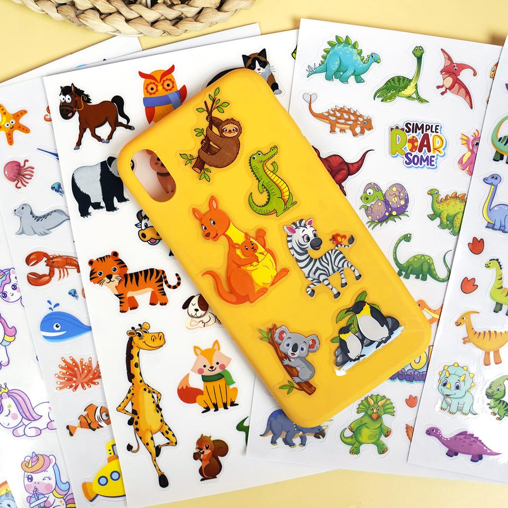 5 Sets of Stickers for Boys and Girls, Children's Water Cups, Window Stickers, DIY Cute Animals, Unicorns and Dinosaurs