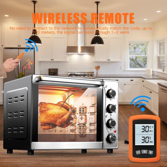 Wireless Digital Waterproof Instant Read Food Meat Cooking Remote Thermometer with Dual Probes