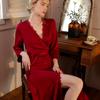 Red Pajamas Autumn Women's Wedding Dressing Gown Bride Pajamas Bridesmaid Clothes Ice Silk Backless Sexy Nightgown Long