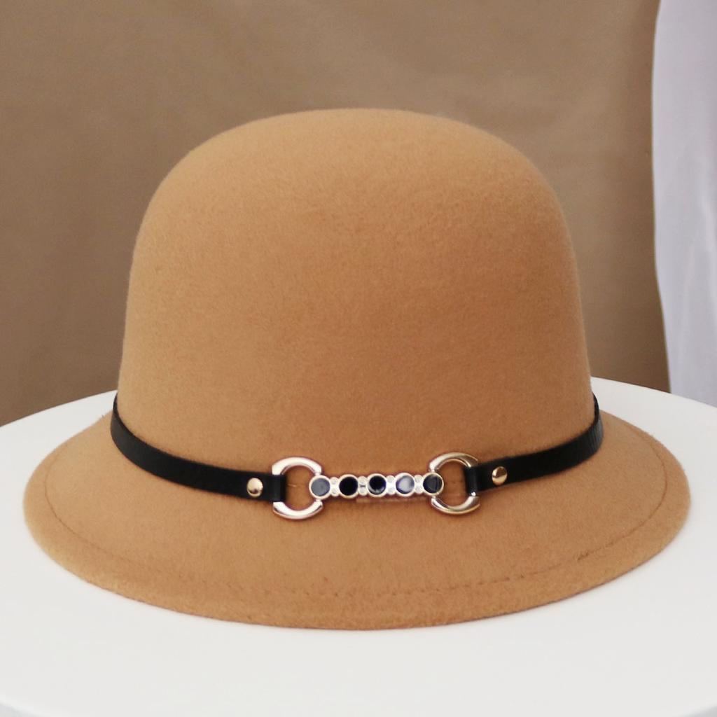 Hat Women's Autumn and Winter Wool British Thermal Basin Hat Foreign Style Short Brim Show Small Face Foldable Bucket Hat Tide