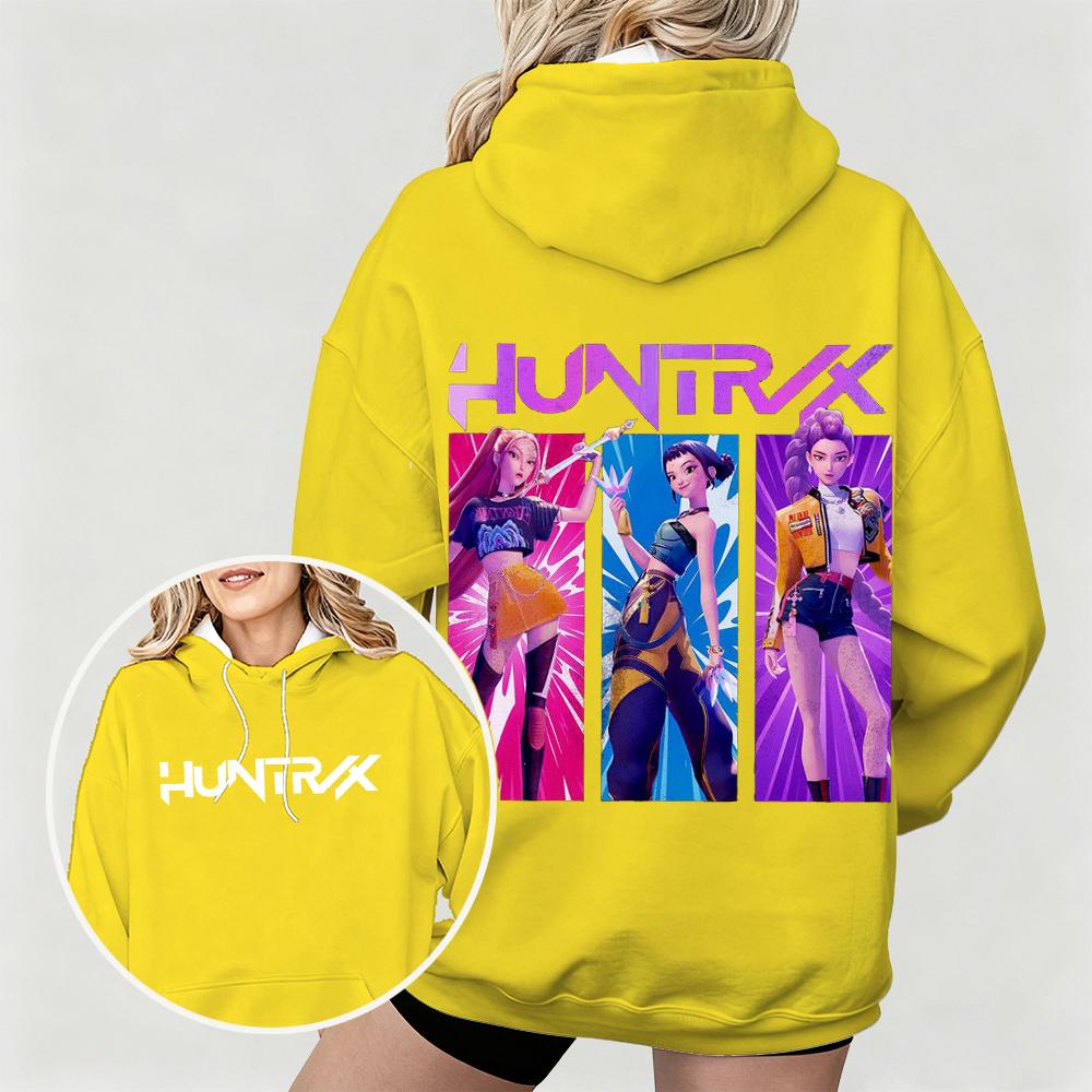 New Women's Oversized Hoodie with KPop Demon Hunters Animated Characters Print Dual-Side Art Design for Casual Daily Wear