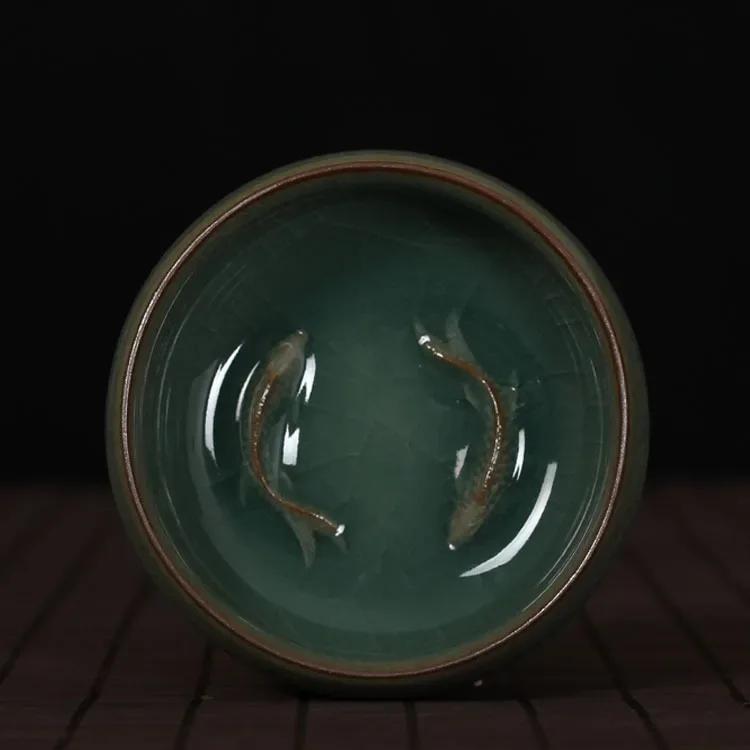 

Китайский фарфор Longquan Celadon, чайная чашка и блюдце с золотой рыбкой, 60 мл, чайная чашка Celadon Crackle