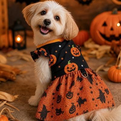 Color-blocking Halloween Pet Dress Breathable Pet Party Wear Dog Shiny Dress All-Season