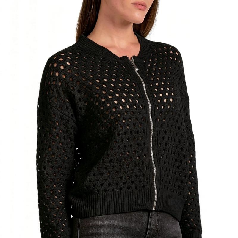 Damen S Lässiger Gestrickter Reißverschluss Pullover Lockerer Sitz Sommerkleidung