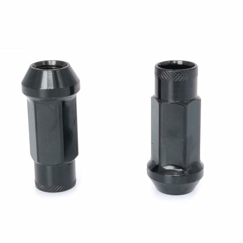 Steel Wheel Nuts, M12 x P1.5, M12 x P1.25, 48mm Deep, Through-Type, 20 Sets (2 Replacement Screws), 22 Total, 50BV30 Forged Lock Nuts/Racing Nuts (Bla