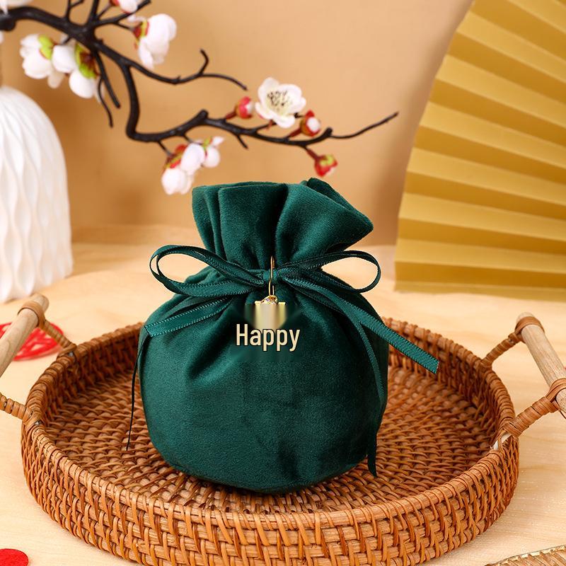 European Style Velvet Round Candy Bag - Creative Wedding & Festival Favor with Drawstring