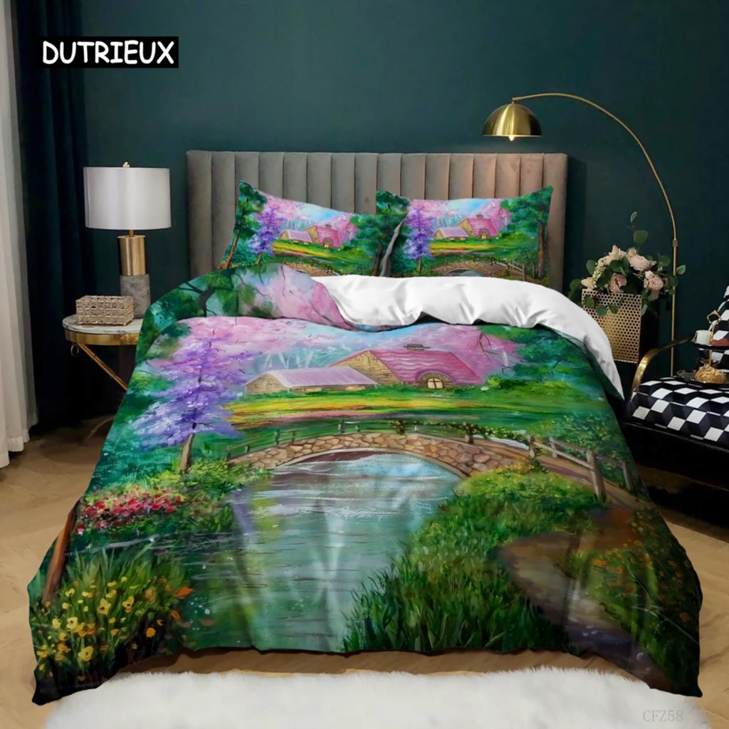 Painting Duvet Cover Set King Size Beach Sunset Reef Natural Landscape Painted Bedding Set Natural Scenery Polyester Quilt Cover