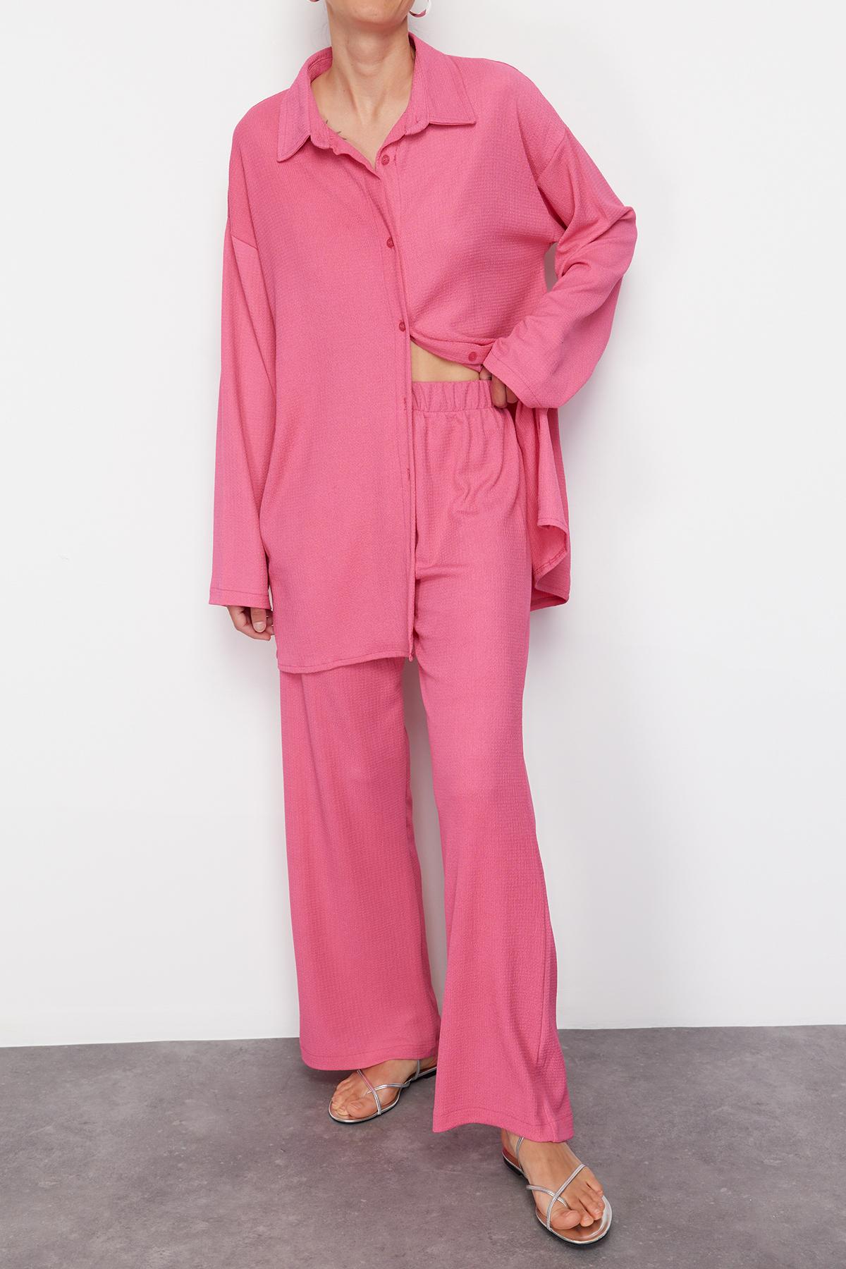 

Женский комплект из верха и низа, модный новый сезон, светло-розовый тканый комплект из верха и низа