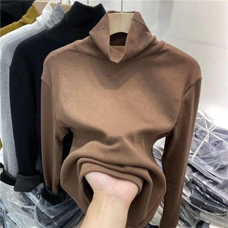 Tricotaj calduroase Camasa de baza cu guler ingrosat de pluș Pulover de dama Top subțire cu mânecă lungă Simplu Casual Nouă modă Toamnă Iarnă