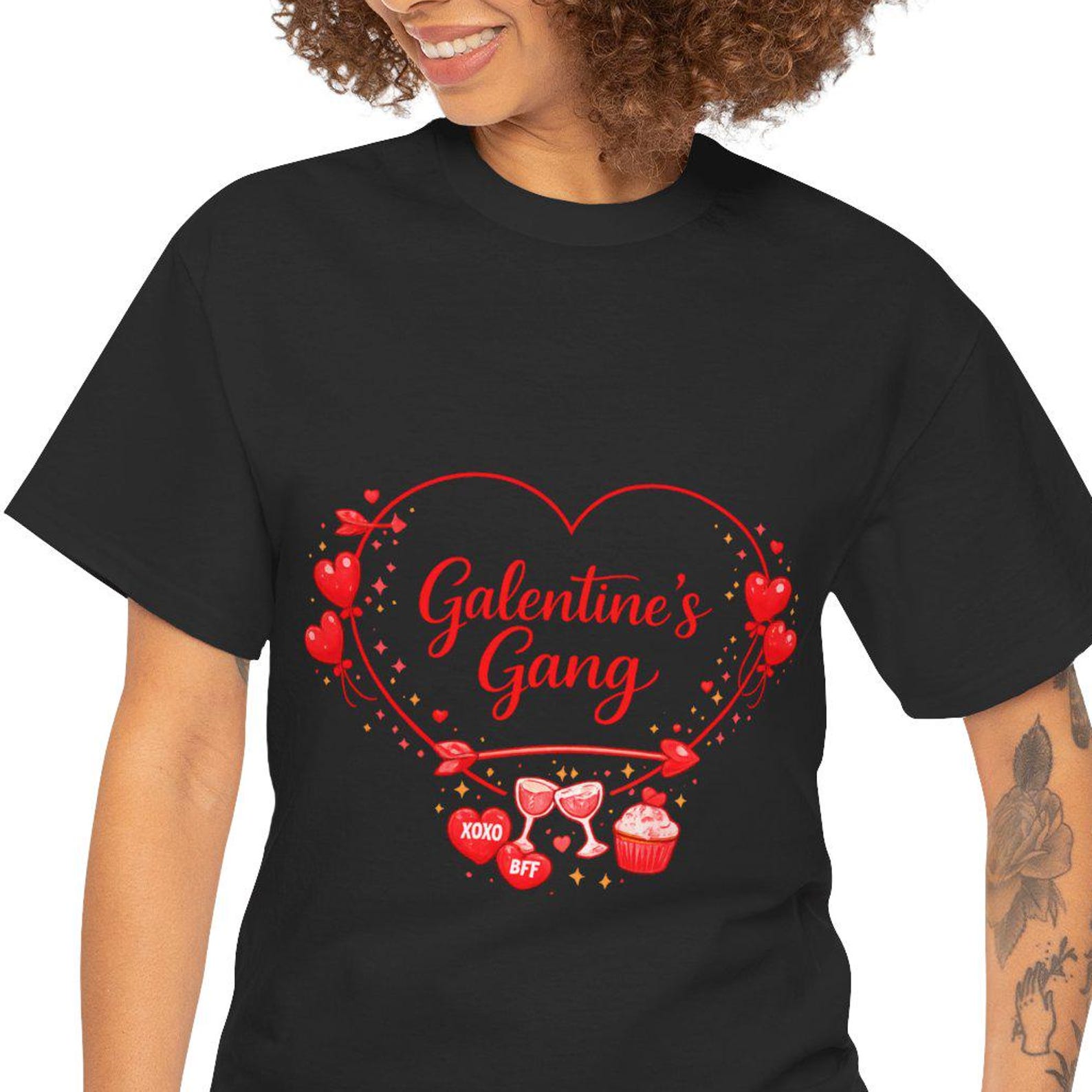 Galentine s Gang Tee | Heart, Wine Glasses, Friendship Valentines M