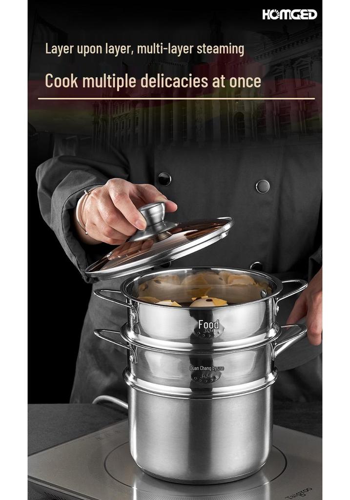 304 Stainless Steel Stackable Steamer Basket with Double-ear Handles