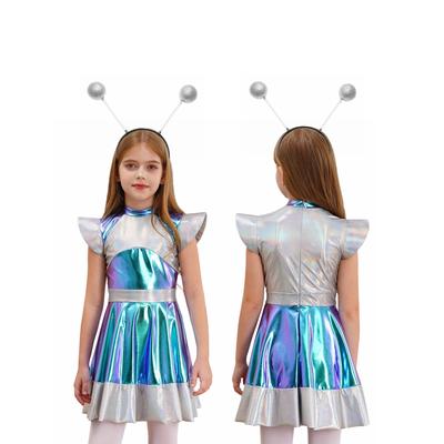 Çocuklar Kızlar Cadılar Bayramı Uzaylı Cosplay Kostümü Uzay Sevimli Kostüm Elbisesi Komik Uzaylı Saç Çemberi Aksesuarı