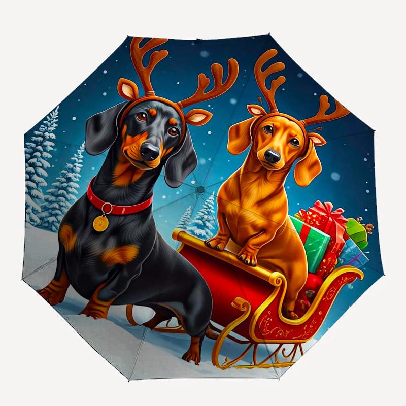 1pc Christmas Sleigh Dogs Umbrella with Plastic Handle,Suitable for All Seasons Umbrellaptys26075