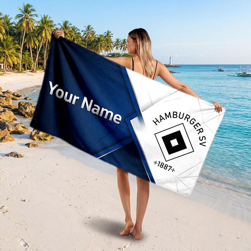 Hamburger SV Custom Beach Towel, Personalized Name Text Print, Football Logo Soft Quick‑Dry Towel Holiday Gift