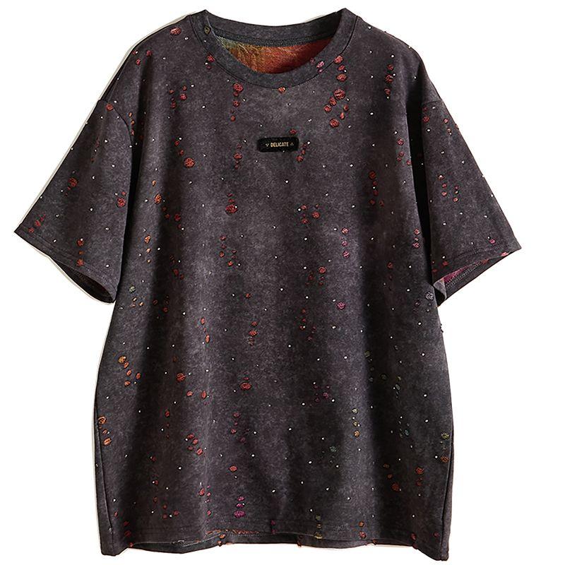 

Starry Sky Water Soluble Drill! Mori Girl Series Atrovirens for Women round Neck Raglan Sleeves Mid Length Long Length Loose T-shirt Amoi Dark green L