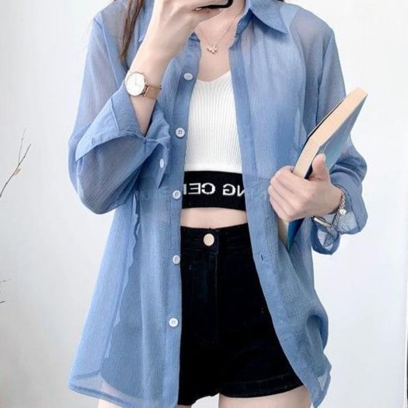 WTEMPO Summer Women's Sunscreen Clothing Women's Cardigan Thin Jacket Summer Chiffon Top Korean Temperament Loose