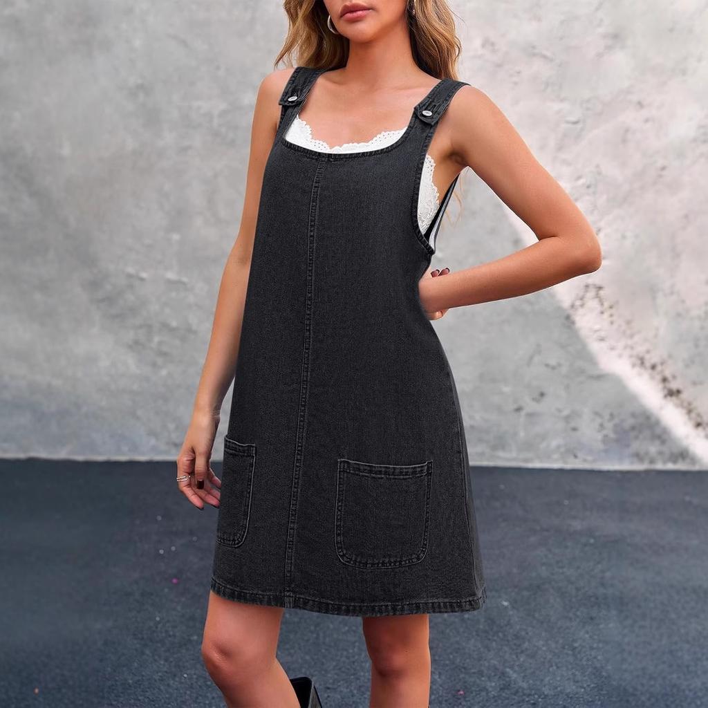 Trendy Women's Sleeveless Overall Dress, Adjustable Strap A-line Denim Dress, Casual Loose Fit Dress for Daily Wear & Weekends
