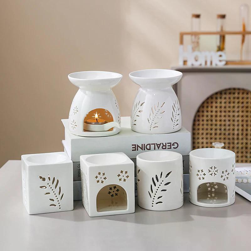 Bruciatore di Incenso in Ceramica Bianca Candela Olio Essenziale Diffusore per Aromaterapia Fornello Riscaldante Vuoto Ornamento Arredamento Casa Medio Oriente