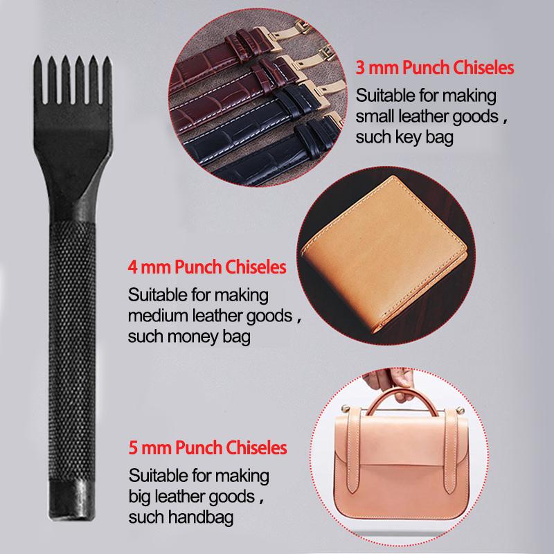 4Pcs Leather Punch Set Sewing Stitching Chisel 1 2 4 6 Prong Hole Punch Tool DIY Leathercraft Kit