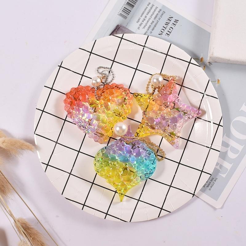 Cute Heart Round Charm Resin Mold Silicone Keychain Mold Pendant Epoxy Casting Mold with Hole DIY Craft Diamond Pattern