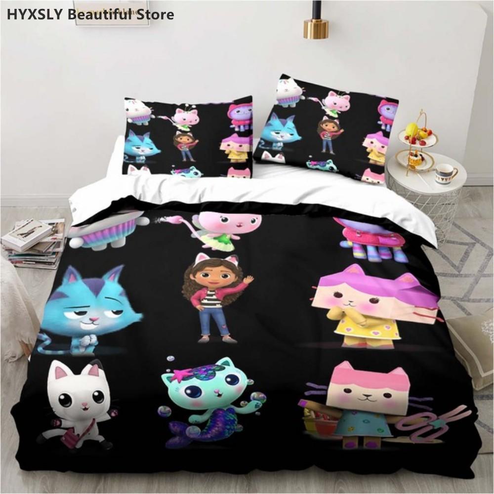Gabby's Dollhouse 3D Bedding Set Cartoon Duvet Cover Pillowcases Quilt Cover For Girls Home Decor Gift Twin King Queen Polyester